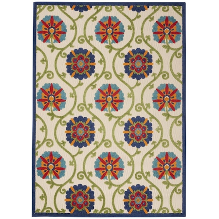 8' X 11' Navy Blue Beige Green Blue And Red Floral Indoor Outdoor Area Rug
