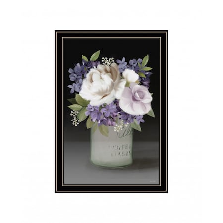 Homeroots Lilac Mason Jar Floral 1 Black Framed Print Wall Art 416139