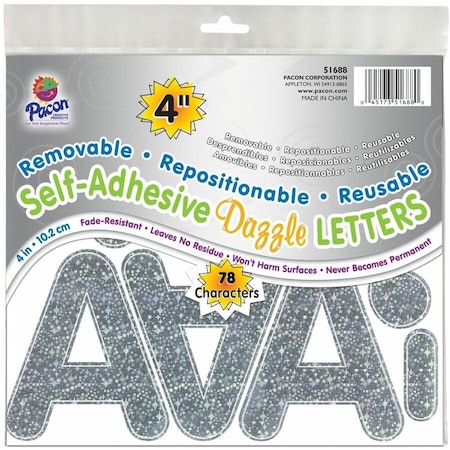 Pacon Self-Adhesive Letters, Silver Dazzle, Puffy Font, 4in, 78 Count, PK2 P0051688