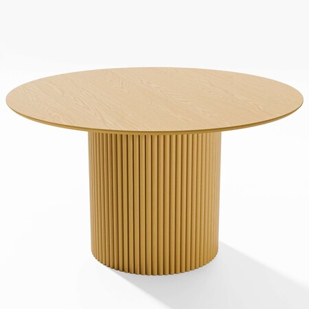 Homeroots 52" Brown Solid Wood Pedestal Base Round Top Dining Table 720976