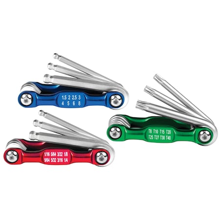 Performance Tool 3 pc. Hex Key Set, Star Key, Foldable, Color Coded W80291