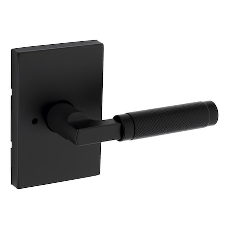 Kwikset Prava Lever with Rectangular Rose Privacy Door Lock with 6AL Latch and RCS Strike Matte Black 730PVLRCT-514
