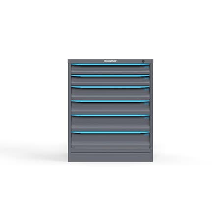 Strong Hold 6 drawer cabinet - (2x 3ft, 2x 4ft, 2x 5ft) - Blue accents - Keyed Different S3036-PPDAS-0604FS