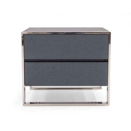 Homeroots Modern Gray and Stainless Steel Nightstand With Two Drawers 473035