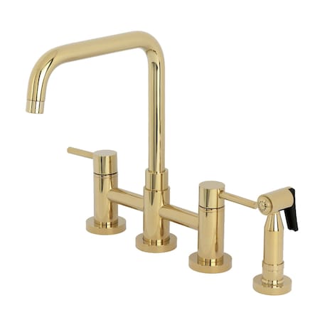 Kingston Brass Bridge Kitchen Faucet with Brass Sprayer, Polished Brass KS8282DLBS