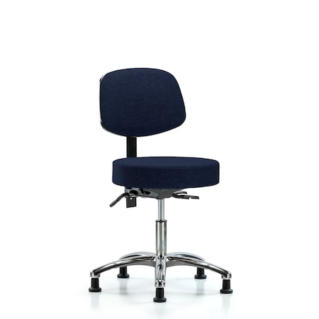 Blue Ridge Ergonomics Desk Stool, Fabric, Bk Chrome, Glides, Nav BR-FDHST-CR-T0-RG-F45