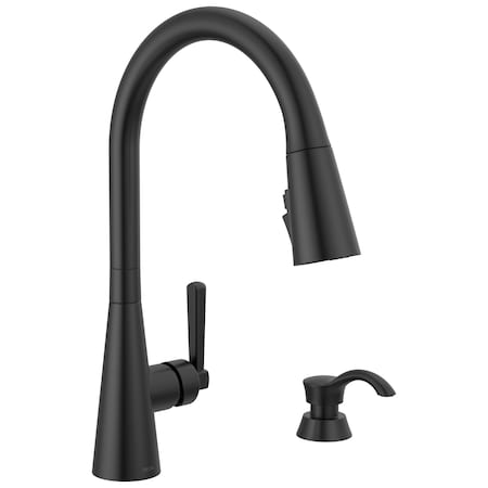 Delta Boyd Single Handle Pull-Down Kitchen Faucet with Soap Dispenser and ShieldSpray Technology 19893Z-BLSD-DST