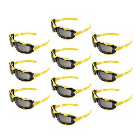 Interstate Safety Full-Seal Safety Glasses with Smoke Mirror Lens and Removable EVA Foam Gasket, Yellow, 10PK 40255-BX