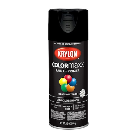 Colormaxx 12 Oz Krylon Black Paint & Primer Spray Paint, Semi-Gloss K05579007
