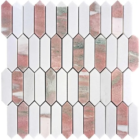 Apollo Tile Rosendal 12x12 in. Polished Thassos, Norway Rose Picket Mosaic Tile (5.3 sq ft/case) 5PK APLNOR88G58A
