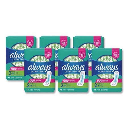 Always Ultra Thin Pads, Size 2, Super Long, Super Absorbency, 240PK 59874