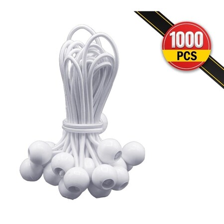 Mytee Products 1000 Pcs 6in White Ball Bungee Cords for Tarp Tie Down - 5 MM Thick, 40PK BUNGEE-BALL6-WHITEx40