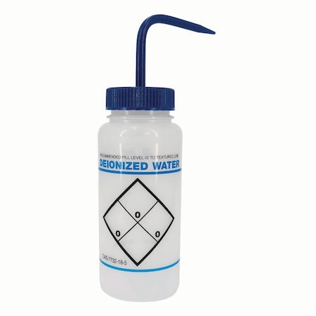 Jorgensen Laboratories Safety Labeled Wash Bottles, "Deinonized Water", Labeled Wash Bottle, 500mL (16 oz) J0817A