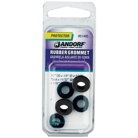Jandorf Grommet, 1/4 in ID, 1/2 in OD, Rubber, Black, 3/16 in Thick Panel 61495