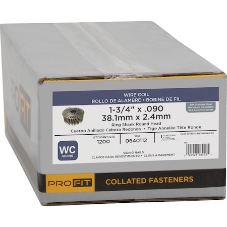 Pro-Fit 1-3/4'' x 0.090'' 15 Degree Wire Weld 304-Stainless Steel Coil Siding Nail, 1200 Ct. 640112