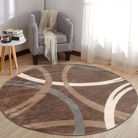 World Rug Gallery Modern Wavy Circles Design Area Rug 8 ft Round Brown 377BROWN8RND