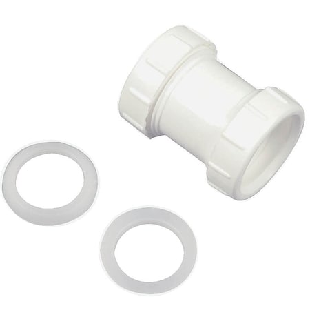 Danco Coupling, 1-1/2 in, Slip Joint, Plastic, White 94036