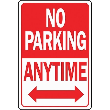 Hy-Ko Parking Sign, Rectangular, NO PARKING ANYTIME, Red/White Legend, Red/White Background, Aluminum HW-1