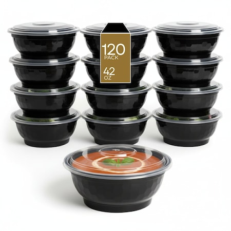 Eco Harmony Products Microwaveable Noodle Bowl with Lid, Black, 42oz, 120PK 803981