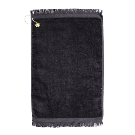 Towelsoft Premium Fringed Velour Golf Towel with Corner Hook &Grommet Placement-Black Golf-EV1407CL-BLK