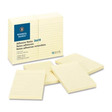 Business Source Adhesive Notes Ruled 4 in. x 6 in. 100 ShPD 12PK Yellow, 12PK BSN36618