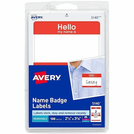 Avery Dennison Name Badge Labels, Helloin 2-11/32inx3-3/8in 5140