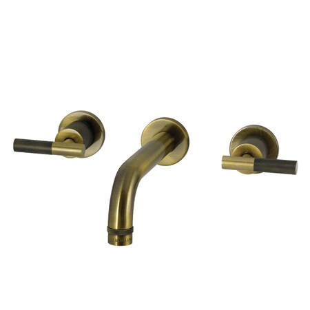 Kingston Brass Double-Handle Wall Mount Bathroom Faucet with Knurled Handle, Antique Brass KS8123KNL