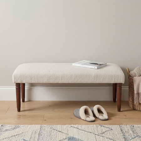 Homeroots 47in Cream and Brown Boucle and Solid Wood Upholstered Bench 716240
