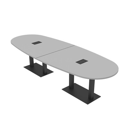 Skutchi Designs Boval Conference Table With Power Unit, 48 in W, 120 in L, Grey HAR-BOVL-48X120-DOU.BK-U779-EBLK