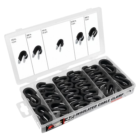 Performance Tool 42 pc. Insulated Clamp Assortment, Zinc Plated Steel, Rubber Lined, Case W5261