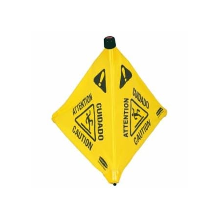 Rubbermaid Commercial Floor Pop-Up Safety Cones, Caution (Multi-Lingual)/Wet Floor Symbol, Yellow, 20 in 640-FG9S0000YEL