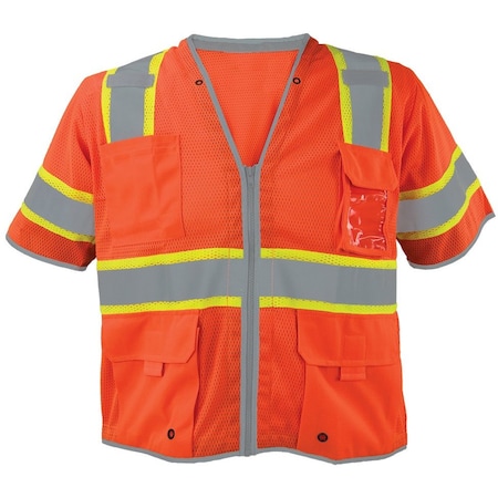 Ironwear Class 3 Hi Vis 6 Pocket Reflective Safety Vest w/ Sleeves, Orange/5X-Large 1299-OZ-RD-CID-5XL