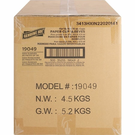 Genuine Joe Disposable Hot Cups - 12oz - Polyurethane-Lined, 1000PK GJO19049CT