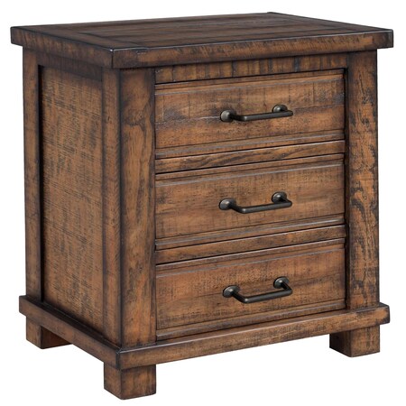 Homeroots 26" Walnut Wood Distressed Three Drawer Nightstand 653108