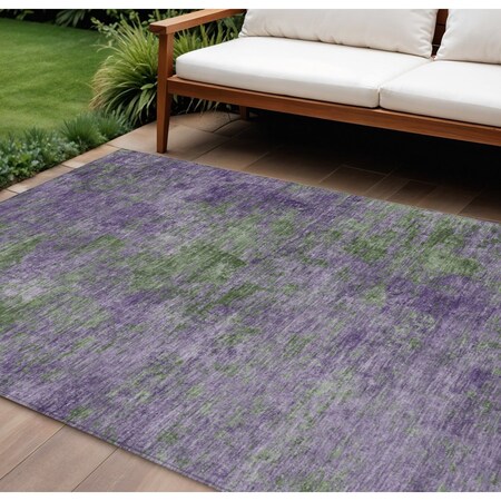 Homeroots 9' X 12' Purple And Green Abstract Washable Indoor Outdoor Area Rug 609392