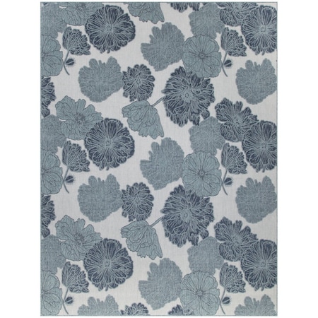 Homeroots 8' X 10' Navy Blue Sky Blue And Ivory Floral Indoor Outdoor Area Rug 550239
