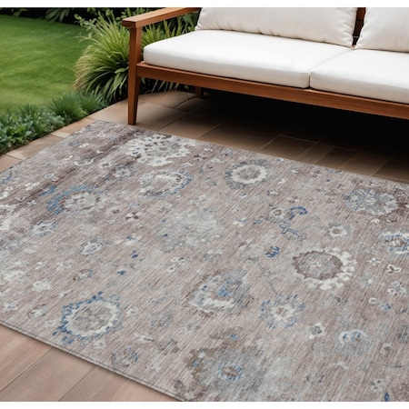 Homeroots 10' X 14' Taupe And Brown Floral Washable Indoor Outdoor Area Rug 609527