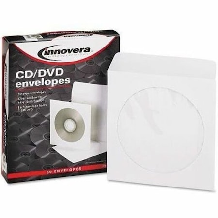 Essendant Innovera CD/DVD Envelopes, Clear Window, 1 Disc Capacity, White, 50/Pack 39403