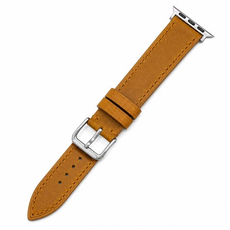 Elegani Band Compatible with Apple Watch 42mm, Light Brown, Silver, Black, Yellow Gold, Rose Gold Buckle SVLTQR-LBRN-42