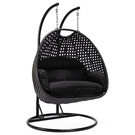Leisuremod Mendoza Charcoal Wicker Hanging 2 person Egg Swing Chair with Black Cushions MSCCH-53BL