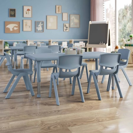 Flash Furniture 7 PC Plastic Activity Table and 6 Chairs Set, 10.5 inSeat Height-Dusty Blue YU-YCX-0013-2-RECT-TBL-DSTYBL-E-GG