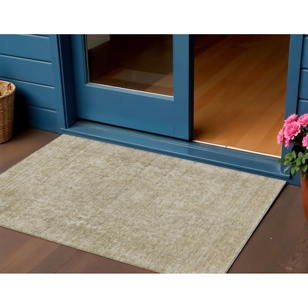 Homeroots 3' X 5' Tan And Beige Abstract Washable Indoor Outdoor Area Rug 616034