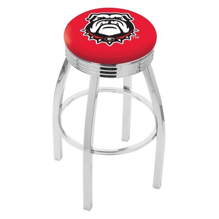 Holland Bar Stool Co 30" Chrome Georgia "Bulldog" Swivel Bar Stool, Accent Ring L8C3C30GA-Dog