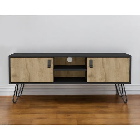 Homeroots 48" Beige and Black Cabinet Open And Enclosed Storage TV Stand 546401