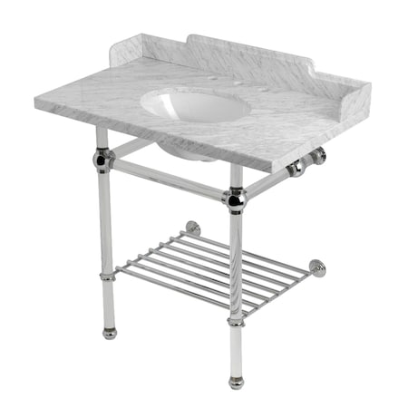 Kingston Brass 36-Inch Carrara Marble Console Sink with Acrylic Legs and Shelf, 8-Inch, 3-Hole LMS36MAB1