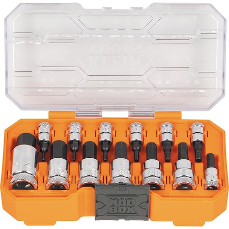 Klein Tools 1/4 in, 3/8 in, 1/2 in Drive Bit Socket Set, Metric, 13 pcs 65213HEXM