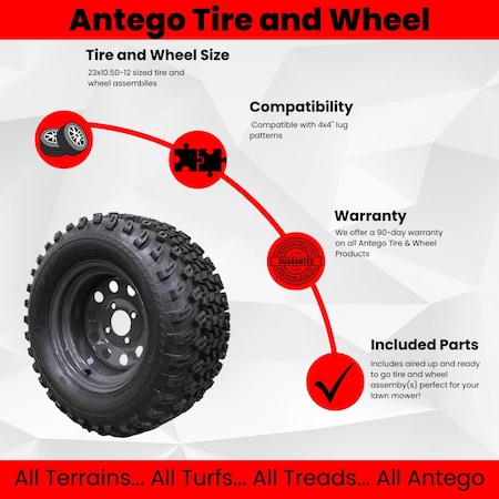 Antego Set of 4 23x10.50-12 4 Ply Golf/ATVUTV/RTV Tires & Charcoal Gray/Grey Wheels ATW-013, 4PK A1270125016130423105012