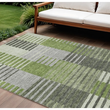 Homeroots 9' X 12' Green And Olive Green Striped Washable Indoor Outdoor Area Rug 581699