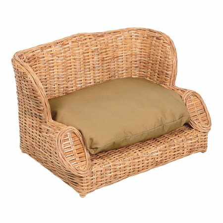 The Licker Store Classic 27.5 in x 18 in Mediterranean Handwoven Water Hyacinth Pet Daybed with Cushion, Light Brown DBD1004B