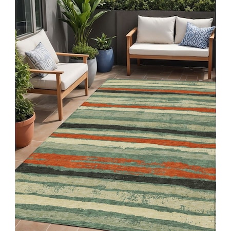 Homeroots 5' X 8' Sage Black And Red Striped Washable Indoor Outdoor Area Rug 598927